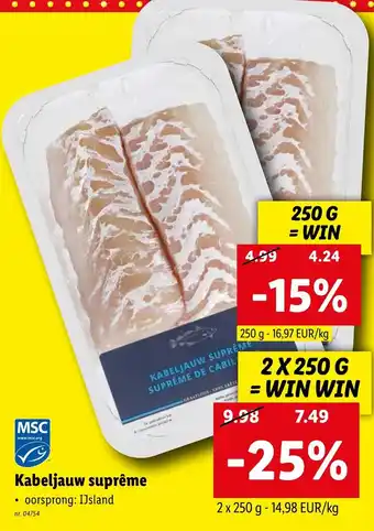 Lidl Kabeljauw supreme 250G nr. 04754 aanbieding
