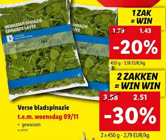 Lidl Verse bladspinazie 450G nr. 82318 aanbieding