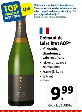 Lidl Cremant de Loire Brut AOP 75CL nr. 5600006 aanbieding
