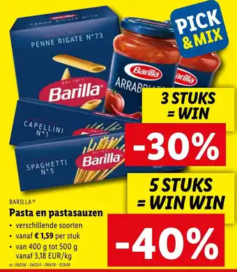 Lidl Barilla pasta en pastasauzen 3 stuks nr. 06036 aanbieding