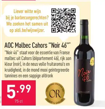 ALDI Aoc malbec cahors Noir 46 75 ml aanbieding