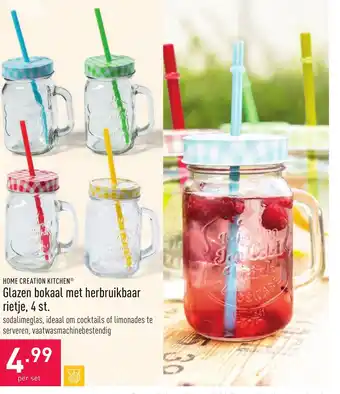 ALDI Glazen bokaal met herbruikbaar rietje, 4 st. aanbieding
