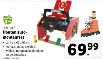 Lidl Playtive Junior houten auto-monteurset 46x46x65CM nr. 396815-100355161 aanbieding