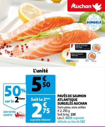 Auchan Paves de saumon Atlantique surgeles 250G aanbieding