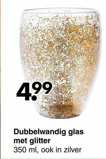 Wibra Dubbelwandig glas met glitter aanbieding