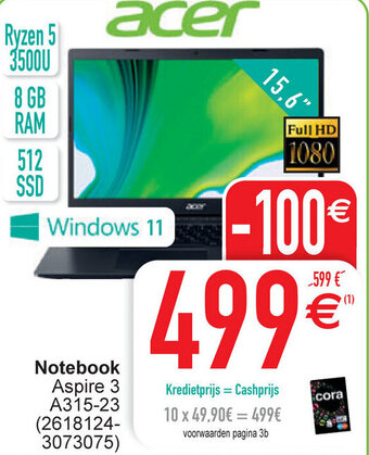 Cora Notebook Aspire 3 A315-23 aanbieding