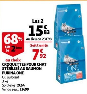 Auchan Purina one croquettes pour chat sterilise au saumon 3KG aanbieding