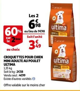 Auchan Ultima croquettes pour chien mini adulte au poulet 1.35KG aanbieding