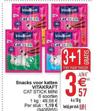 Cora Snacks voor katten vitakraft cat stick mini aanbieding