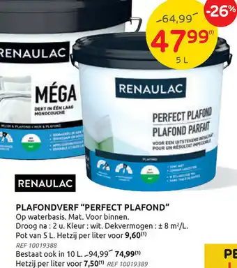 Brico renaulac plafondverf perfevt plafond 5 L aanbieding