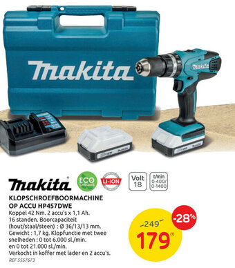 Brico makita klopschroefboormachine op accu hp457dwe aanbieding