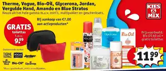 Kruidvat Therme, Vogue, Bio-Oil, Glycerona, Jordan, Vergulde Hand, Amando en Blue Stratos aanbieding