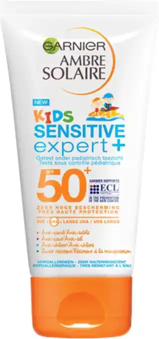 Garnier ambre solaire sensitive expert+ kids zonnemelk tube spf50+ - 200ml - zeer hoge bescherrmingfactor
