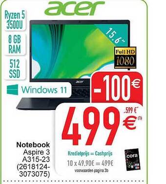 Cora Acer notebook aspire 3 aanbieding
