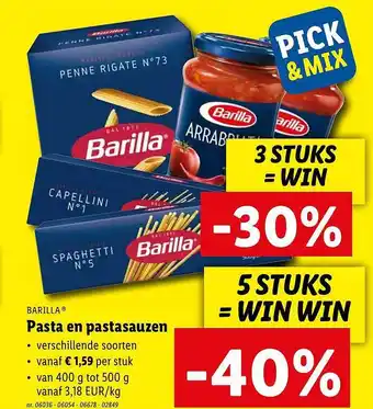 Lidl Barilla pasta en pastasauzen aanbieding