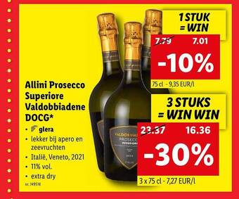 Lidl Allini prosecco superiore valdobbiadene docg aanbieding