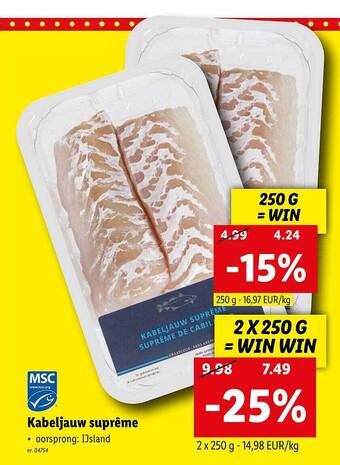 Lidl Kabeljauw suprême aanbieding
