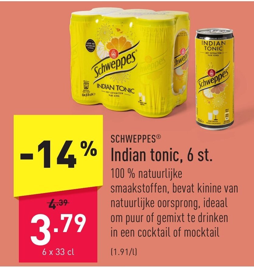 Schweppes indian tonic 6 st promotie bij ALDI