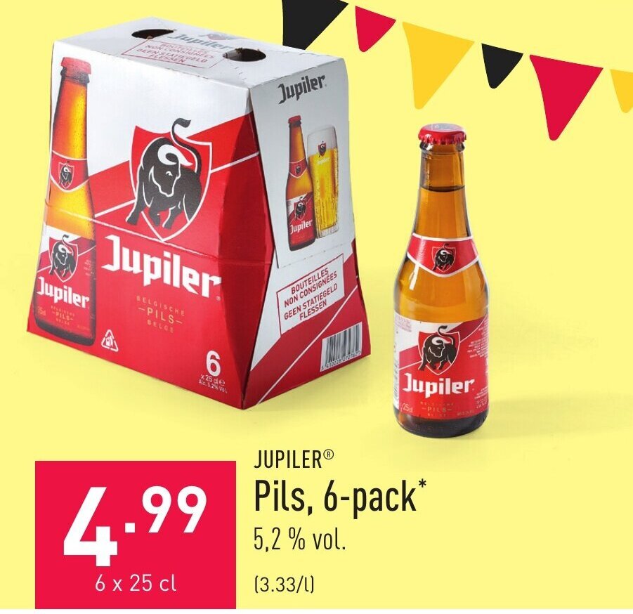 Jupiler pils, 6pack 6 x 25cl promotie bij ALDI