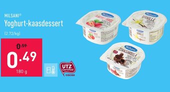 ALDI Milsani yoghurt-kaasdessert 180g aanbieding