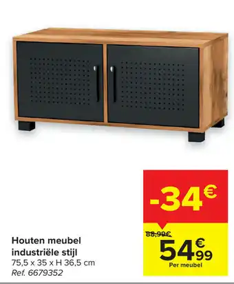 Carrefour Houten meubel industriele stijl 75.5x35xh 36.5 cm aanbieding