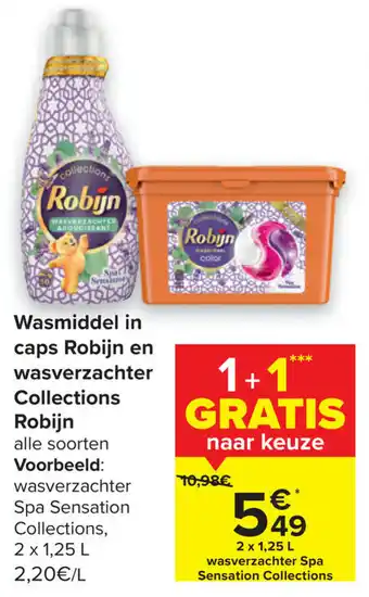 Carrefour Wasmiddel in caps robijn en wasverzachter collections robijn 1.25L aanbieding