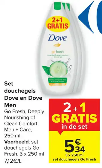 Carrefour Set douchegels dove en dove men 250ml aanbieding