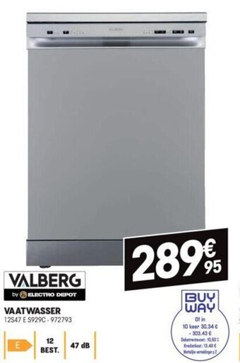 Electro Depot Valberg vaatwasser 12S47 E S929C-972793 aanbieding
