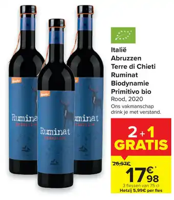 Carrefour Italie abruzzen terre di chieti ruminat biodynamie primitivo bio aanbieding