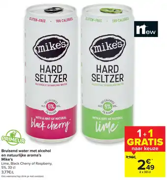 Carrefour Bruisend water met alcohol en natuurlijke aroma's mike's aanbieding
