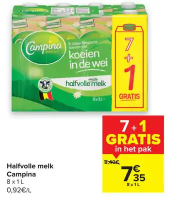 Carrefour Halfvolle melk campina 1L aanbieding