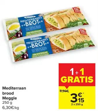 Carrefour Mediterraan brood meggle 250g aanbieding