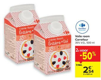 Carrefour Volle room 500ml aanbieding