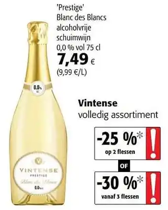 Colruyt Vintense prestige blanc des blancs alcoholvrije schuimwijn aanbieding