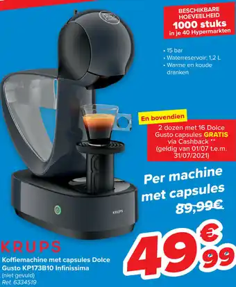 Carrefour Koffiemachine met capsules dolce gusto kp173b10 infinissima aanbieding