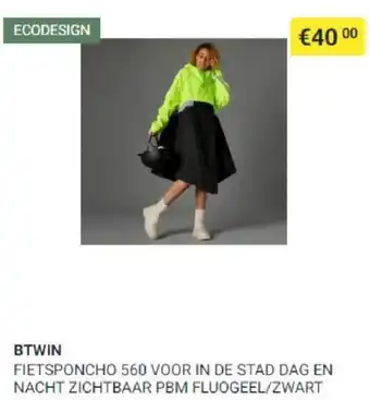 Decathlon BTWIN fietsponcho 560 voor in de stad dag en nacht zichbaar PBM flougeel/zwart aanbieding
