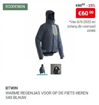 BTWIN warme regenjas voor op de fiets heren 540 blauw