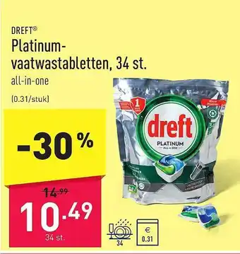 ALDI Dreft platinumvaatwastabletten, 34 st aanbieding