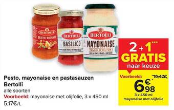 Carrefour Pesto, mayonaise en pastasauzen bertolli aanbieding
