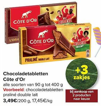 Carrefour Chocoladetabletten côte d'or aanbieding