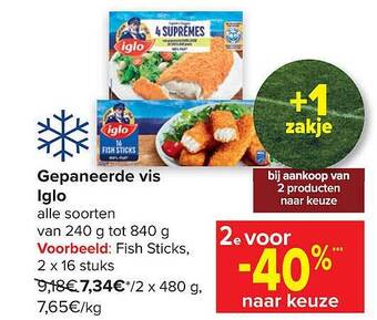 Carrefour Gepaneerde vis iglo aanbieding