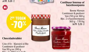 Delhaize Confituur Intense of Hazelnootpasta Bonne Maman van 250g tot 260g aanbieding
