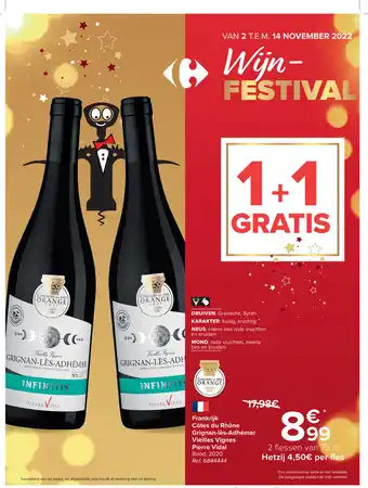 Carrefour Concours Des Vins Orange 2021 Frankrijk Cotes du Rhone Grignan-les-Adhemar Vieilles Vignes Pierre Vidal Rood, 2020 aanbieding