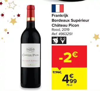 Carrefour Frankrijk Bordeaux Superieur Chateau Picon Rood, 2019 aanbieding