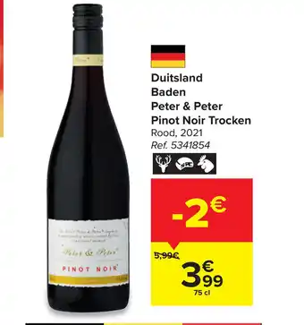 Carrefour Baden Peter & Peter Pinot Noir Trocken Rood, 2021 75 cl aanbieding