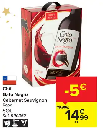 Carrefour Gato Negro Cabernet Sauvignon Rood Chili 3L aanbieding