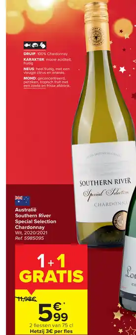 Carrefour Southern River Special Selection Chardonnay Wit 2020/2021 1+1 Gratis aanbieding