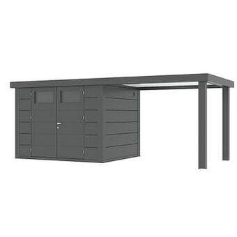 Makro Stalen tuinhuis Eleganto 270 x 240 cm dubbele deur met open extensie rechts 280 cm + gratis drempeloprit t.w.v. € 179,00 aanbieding