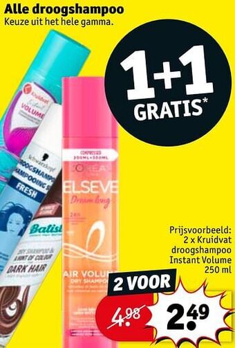 Kruidvat Kruidvat droogshampoo instant volume 250 ml aanbieding