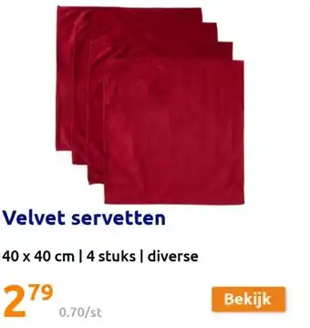 Action Velvet Servetten 40 x 40cm 4 Stuks aanbieding